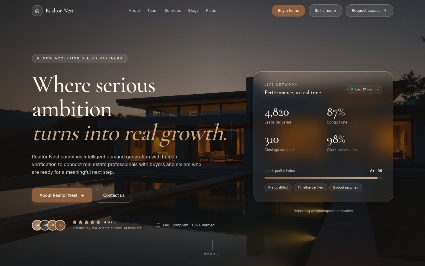 Realtor Nest lead verification platform